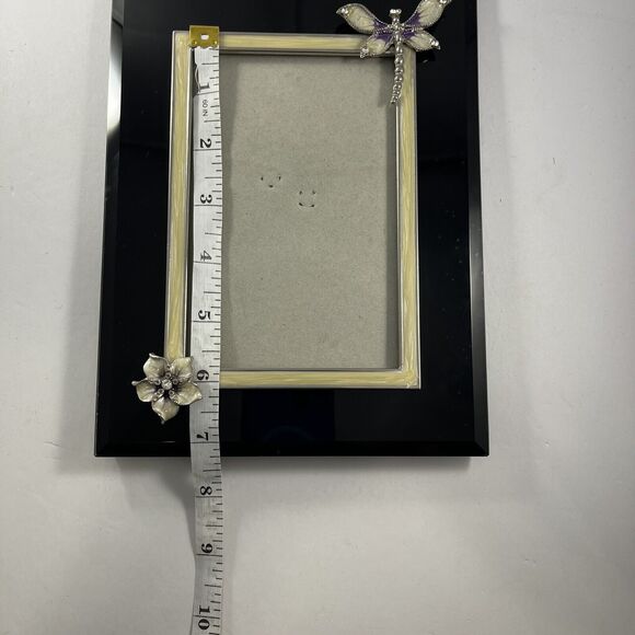 Dragonfly and Flower 4x6 Picture Frame, Black Enamel, Off-White, Purple, Pretty - Picture 6 of 8